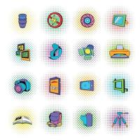 Photography set icons, pop-art style vector