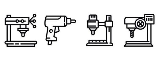 conjunto de iconos de máquina perforadora, estilo de esquema vector