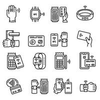 Nfc technology icons set, outline style vector