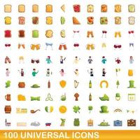 100 universal icons set, cartoon style vector