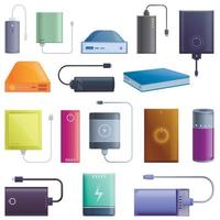 Power bank icons set, cartoon style vector