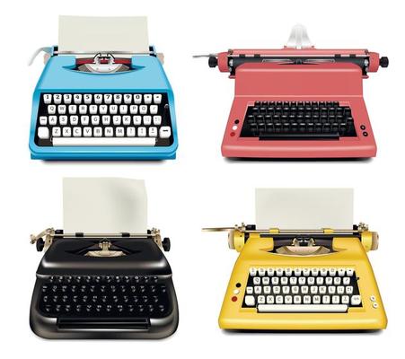 Typewriter icons set, realistic style