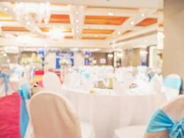 Blurred photo of empty table of wedding reception in a hotel