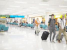 Blurred photo of travelers are walk in airport terminal