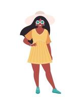 Black woman in hat and retro glasses. Hello summer, summertime, vacation vector