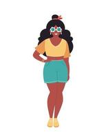 mujer negra con gafas retro. hola verano, estilo de verano, vacaciones vector