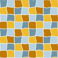 Seamless mosaic pattern with wavy earth colors checkery. Ethnic modern squares background. Geometric seamless texture with yellow blue parts. Checkered vector illustration.