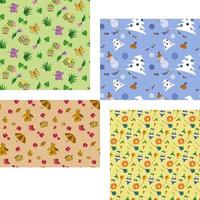 set of seasons patterns spring summer autumn winter vector illustration