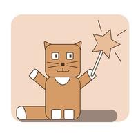 lindo gato mago con varita mágica en colores cremosos estilizado con rectángulos redondeados avatar, icono, portada, libro, ilustración vectorial de cuento de hadas vector