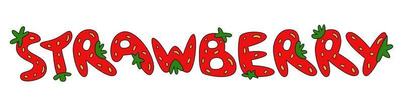 Word strawberry design with strawberry fruits in shape of letters fresh cartoon font vector illustration