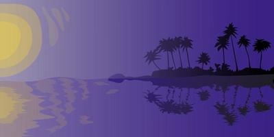 puesta de sol o amanecer en la isla tropical fondo abstracto de siluetas de palmeras nocturnas a orillas del mar con ilustración vectorial de reflexión vector