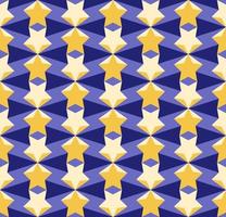 Abstract geometric seamless pattern with yellow stars and blue polygons fractal background rhomb fret motif vector illustration