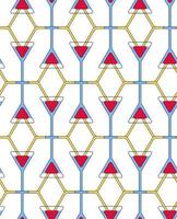 Seamless fruit drink pattern with triangular strawberries in glasses, connection by tubes. Modern geometric background. Summer berries fresh beverage vector illustration