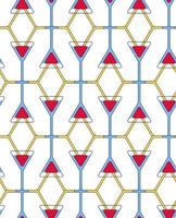 patrón de bebida de frutas sin costuras con fresas triangulares en vasos, conexión por tubos. fondo geométrico moderno. ilustración de vector de bebida fresca de bayas de verano