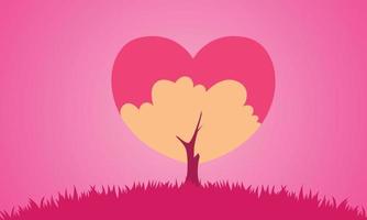 árbol romántico con fondo rosa vector