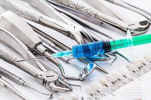 Dental tools and syringe with anesthesia photo