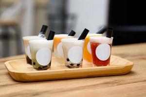 Butterfly pea milk bubble tea with tapioca pearls. photo