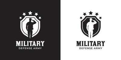 Silhouette of Military Lieutenant, British Navy respectful captain army with shield logo design vector