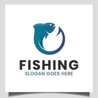 fishing hook with fresh fish for fisherman or fishing logo design, business hook shop logo vector