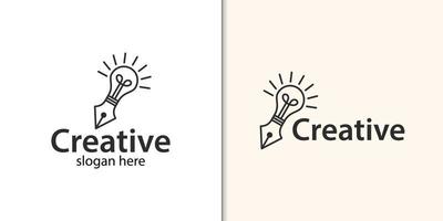 lápiz de idea inteligente y creativa y símbolo de bombilla para, estudio de estudiantes, educación, diseño de logotipo de agencia de diseño creativo vector