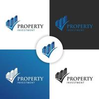 building realty property investment logo design with check icon for hotel, business invest, real estate vector