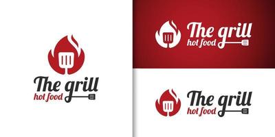 fire the grilled BBQ logo. barbecue or barbeque hot grill restaurant menu business food logo design