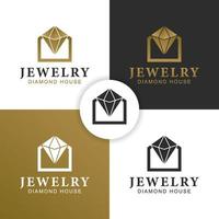diamond house or store jewelry logo design with gold jewellery for finery shop logo vector