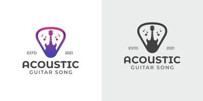 Simple and silhouette acoustic guitar and pick, music shop, concert logo vector
