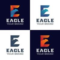 gradient logos of initial letter E with eagle symbol for delivery express logistics logo design vector