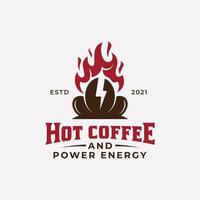 cafetería de negocios retro vintage con fuego caliente y símbolo de poder de rayo vector