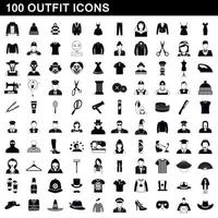 100 outfit icons set, simple style vector