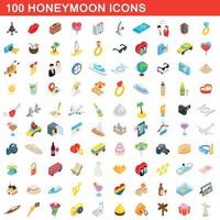 100 iconos de luna de miel, estilo isométrico 3d vector