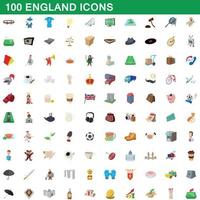 100 england icons set, cartoon style