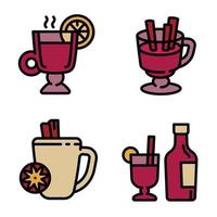 conjunto de iconos de vino caliente, estilo de esquema vector