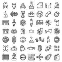 conjunto de iconos de piezas de automóviles, estilo de esquema vector