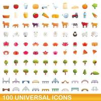 100 universal icons set, cartoon style vector