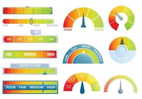 Credit score icons set, cartoon style vector