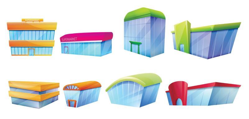 Mall icons set, cartoon style