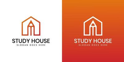 build House with pencil icon line art logo design for study house or house, school,university,college vector