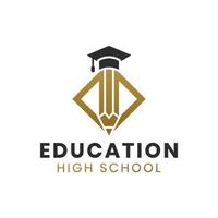 gorra de graduación académica con logotipo de educación a lápiz para escuela, universidad, universidad, posgrado vector