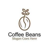 granos de café frescos con icono de planta para el diseño del logotipo del jardín de la cafetería estilo de arte de línea vector