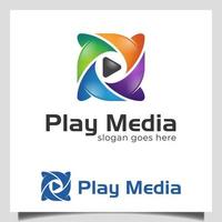 logotipo de icono de medios de botón de reproducción moderno y colorido para estudio de medios, multimedia, símbolo de logotipo de reproductor de música vector