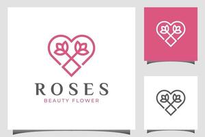 elegant love rose modern logo with heart, flower icon symbol for decoration, wedding, floral care logo vector