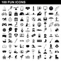 100 fun icons set, simple style vector