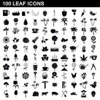 100 leaf icons set, simple style vector