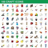 100 craft icons set, cartoon style vector