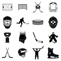 Hockey black simple icons set vector