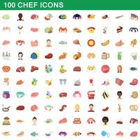 100 iconos de chef, estilo de dibujos animados vector