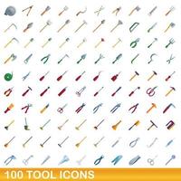 100 iconos de herramientas, estilo de dibujos animados vector