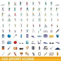 100 iconos deportivos, estilo de dibujos animados vector